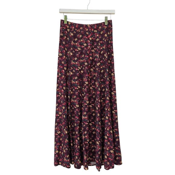 Express Dresses & Skirts - Vtg 90s Express Small Dark Floral Button Maxi Skirt Burgundy Cottagecore Boho
